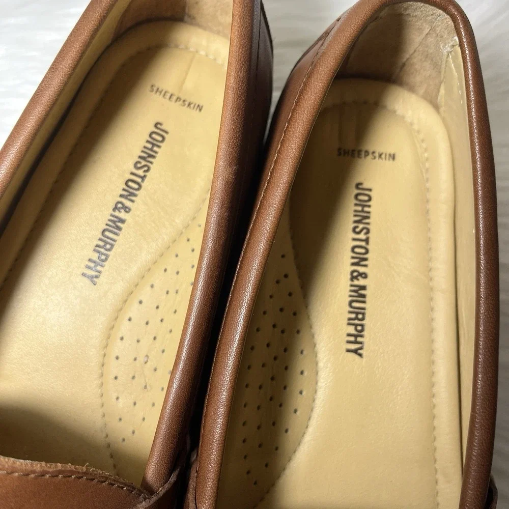 Johnston & Murphy Leather Sheepskin Penny Loafers Mens 10 M Classic Slip On